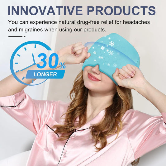 Migraine Headache Relief Cap, Gel Ice Head Wrap, Hot and Cold Therapy, Headache Eyes Mask for Sinus, Puffy Eyes, Tension and Stress Relief (Blue)