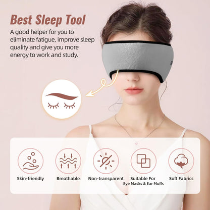 Sleep Mask, Eye Mask for Sleeping with Heads Adjustable, Earmuffs for Sleep for Men & Women, 2 in 1 Ear Mask and Blindfold, Soft Dual-Sided All-Season Eye Cover for Side Sleepers (Black)