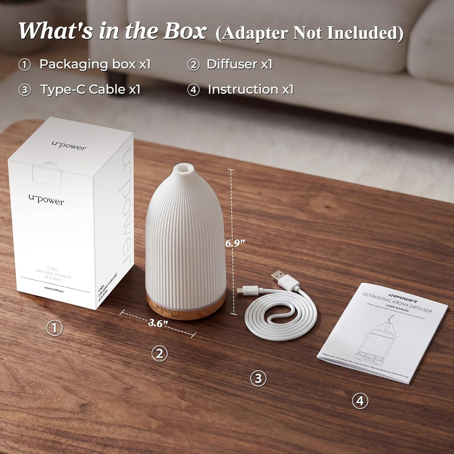 URPOWER 300mL Essential Oil Diffusers for Home Aromatherapy Diffuser | Up to 10 Hrs High/Low Mist Settings Quiet Diffuser Oil Machine Humidifiers Ideal for Bedrooms Living Rooms & Home Offices