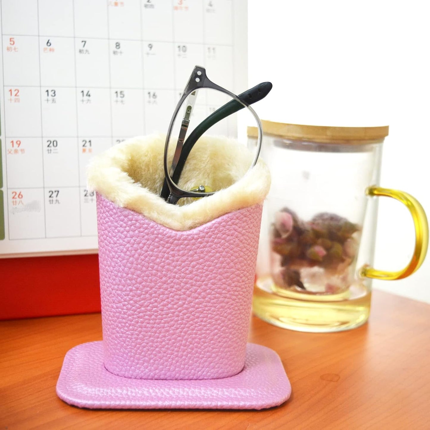 Baitaihem Pack of 2 Plush Lined Eyeglasses Holder Stand Protective Glasses Case For Desks Or Nightstands
