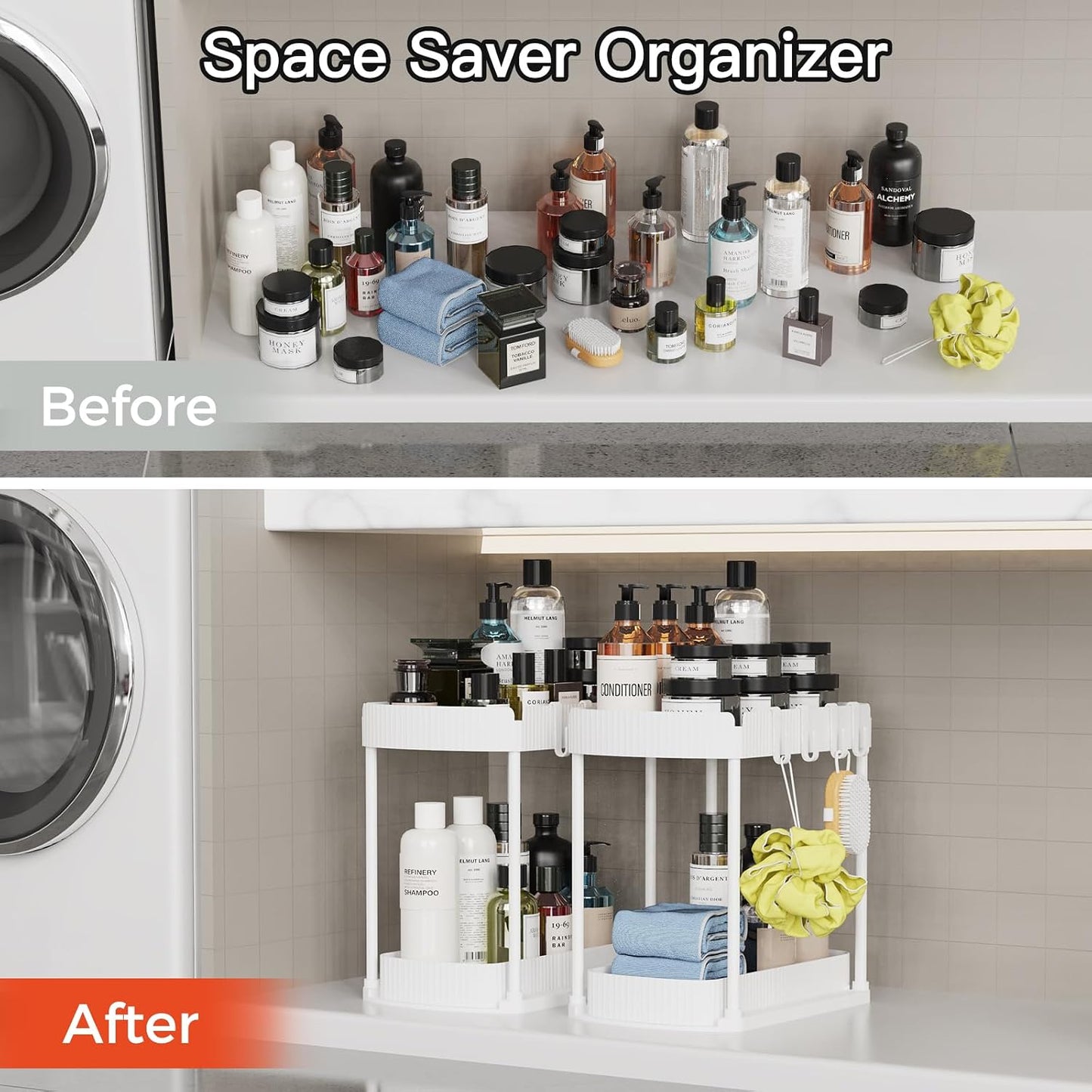 2 Packs Under Sink Pull-Out Storage Organizers, 12.8 Inches, Black | Multi-Purpose Cabinet Organizers and Storage for Bathroom & Kitchen