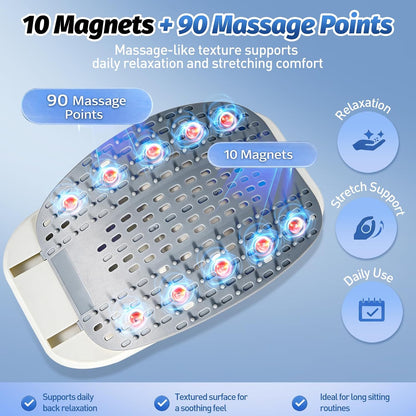 Back Stretcher for Lower Back, Pneumatic Adjustable Lumbar Support Board with 10 Magnets and 90 Massage Points, Daily Back Stretching Device for Home, Office, Yoga and Travel