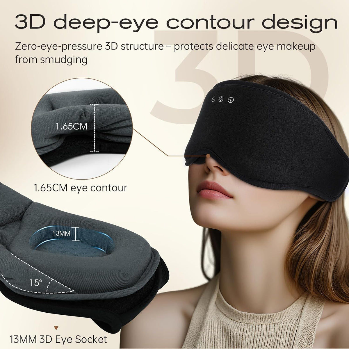 Bluetooth Sleep Headphones for Side Sleepers with Timming Setting, 100% Blackout 3D Contoured Eye Mask for Sleeping & Music Auto Shut Off, Breathable No Pressure for Side Sleeper Travel