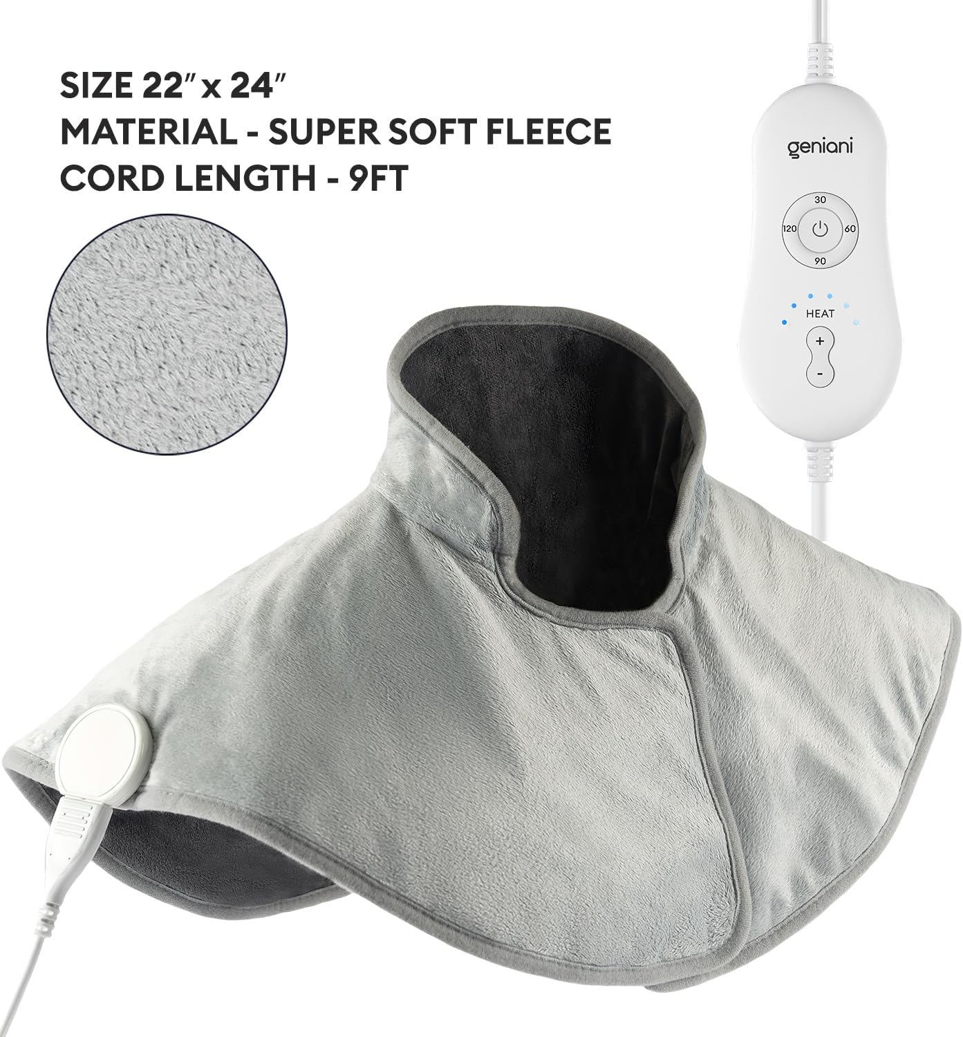 GENIANI Back Pain & Relaxation Gifts for Women – Electric Heating Pad for Back, Neck & Shoulders, Soft Microplush Electric Throw Heating Pad for Period Comfort, Fast Heating, Auto Shut Off, 12"x24"