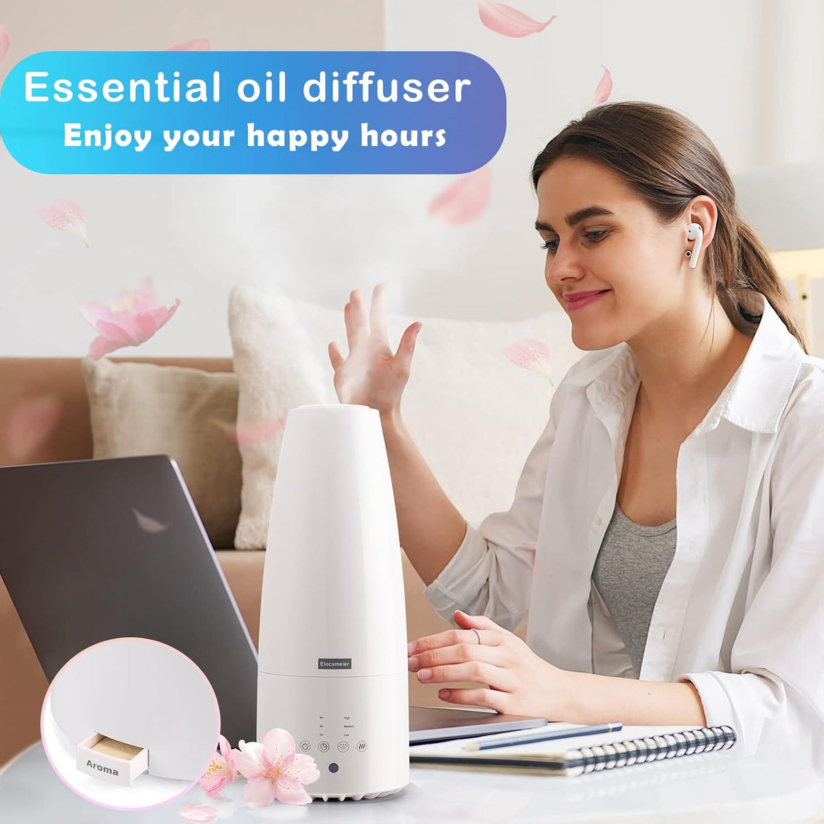 Cool Mist Humidifier，Elecameier Air humidifier for Home/Bedroom with Remote Control 2.3L Smart Air Humidifier for Desk/Office/Bedroom 25dB Whisper Quiet with Auto Shut off dark wood