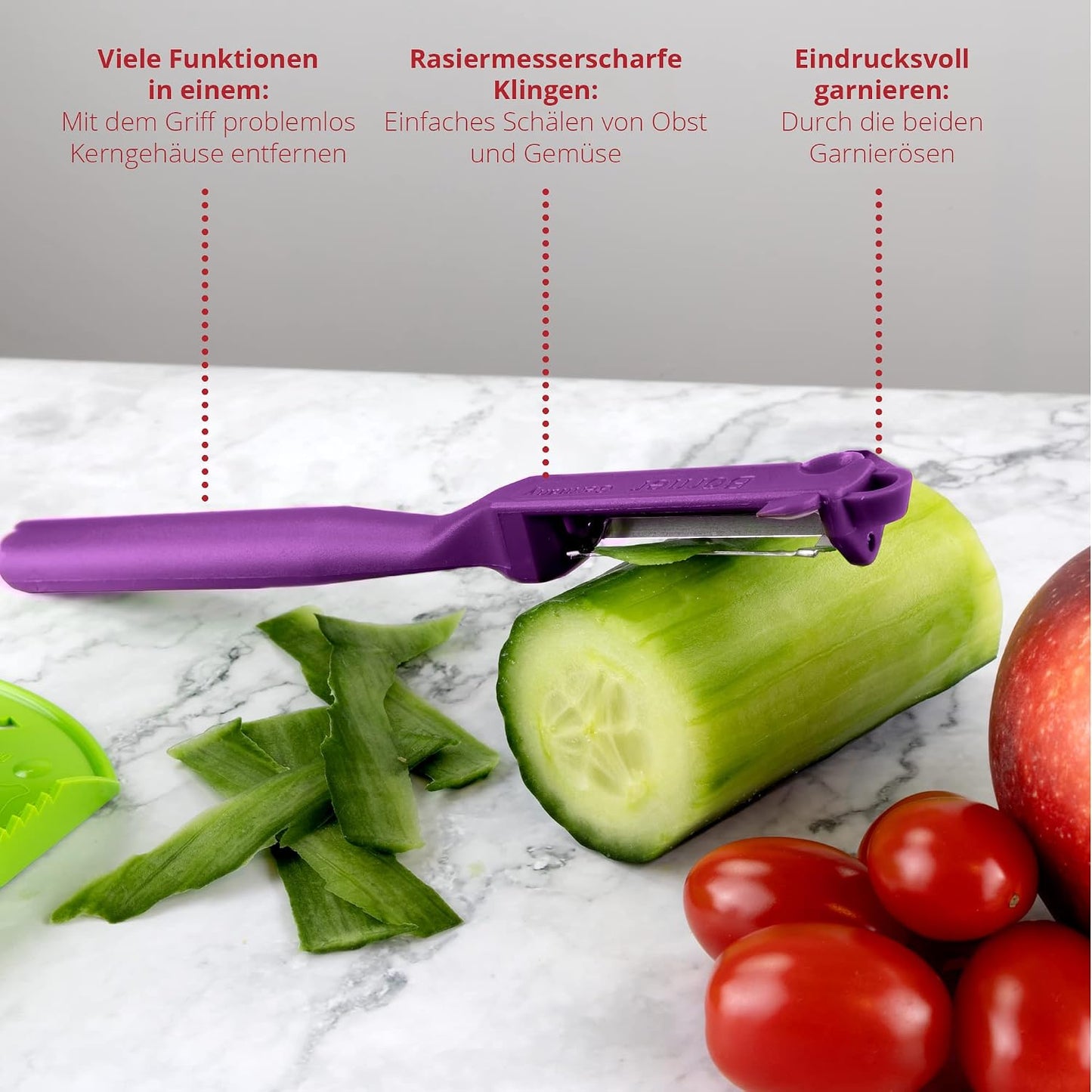 Börner Roko PowerLine Vegetable Slicer Set (2-piece) • Fine Julienne Cutter for Fruit and Vegetables + Safety Guard • Julienne Slicer • Mandoline Slicer Set • Kitchen Slicer (Red)