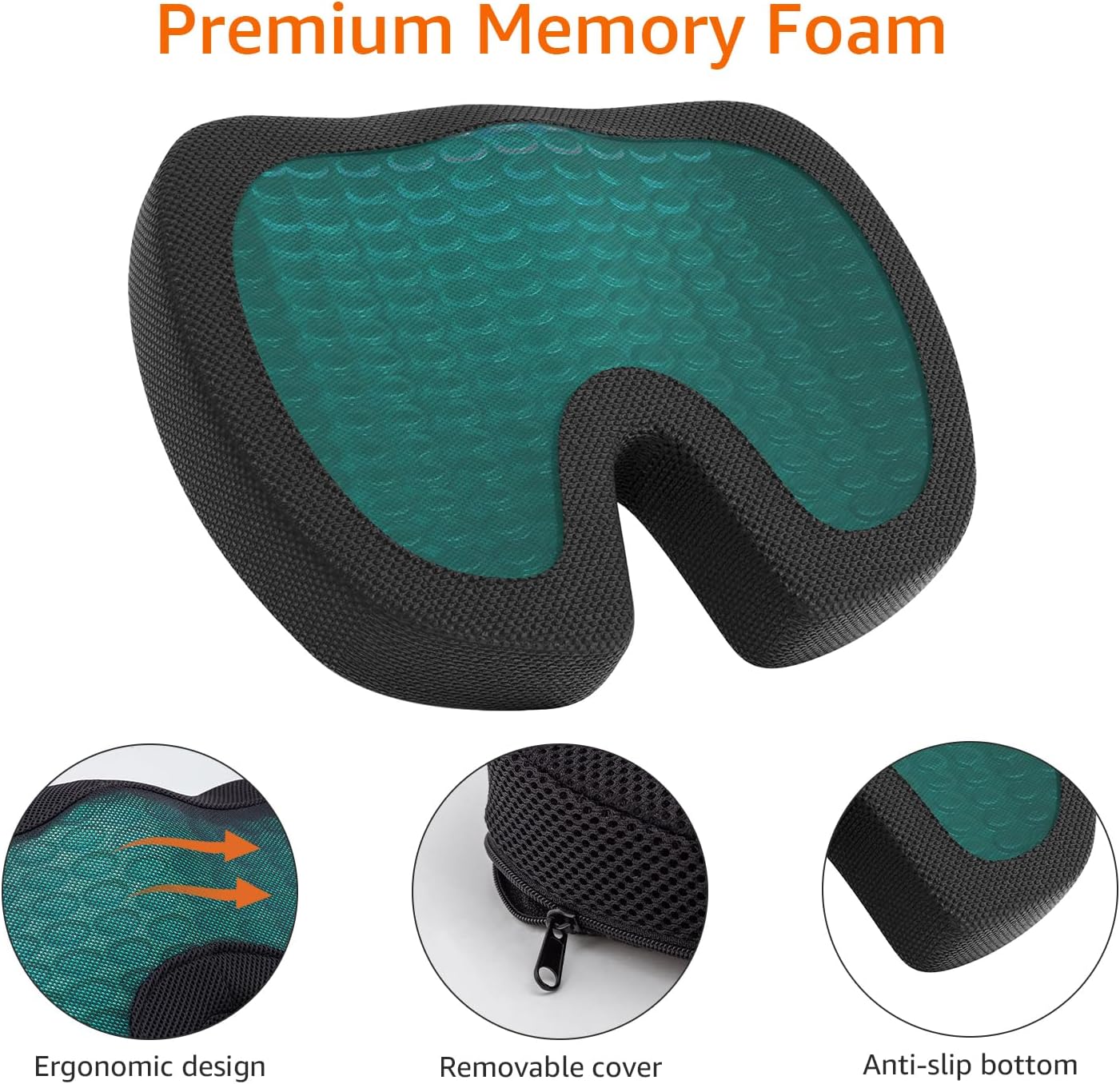 Amazon Basics Comfortable Seat Cushion & Lumbar Support for Office Chairs, Gel Enhanced Memory Foam, Non-Slip, Cooling, Portable, Pack of 2, Rectangular, Black