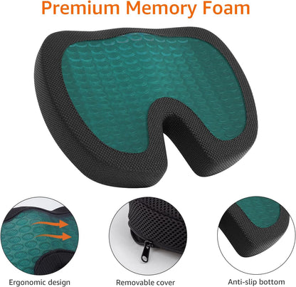 Amazon Basics Comfortable Seat Cushion & Lumbar Support for Office Chairs, Gel Enhanced Memory Foam, Non-Slip, Cooling, Portable, Pack of 2, Rectangular, Black