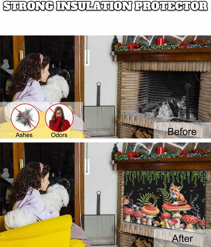 Magnetic Fireplace Cover Red Mushroom Fox Fireplace Screen Decorative Eucalyptus Leaves Butterfly Black Insulation Fireplaces Blocker Save Energy Fireplaces Draft Stopper Covers for Living Room 36x30