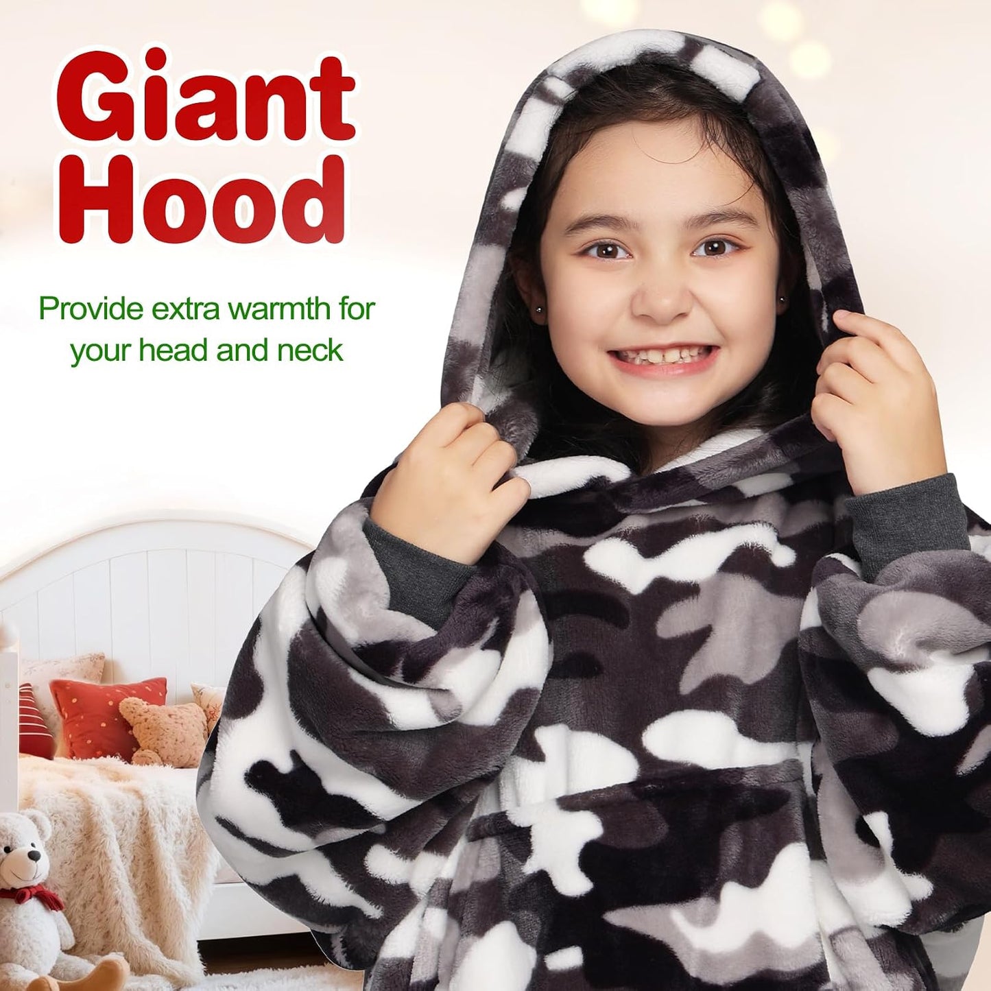 Wearable Blanket Sweatshirt Gifts for Women and Men, Warm and Cozy Giant Blanket Hoodie, Thick Flannel Blanket with Sleeves and Giant Pocket - Dark Gray