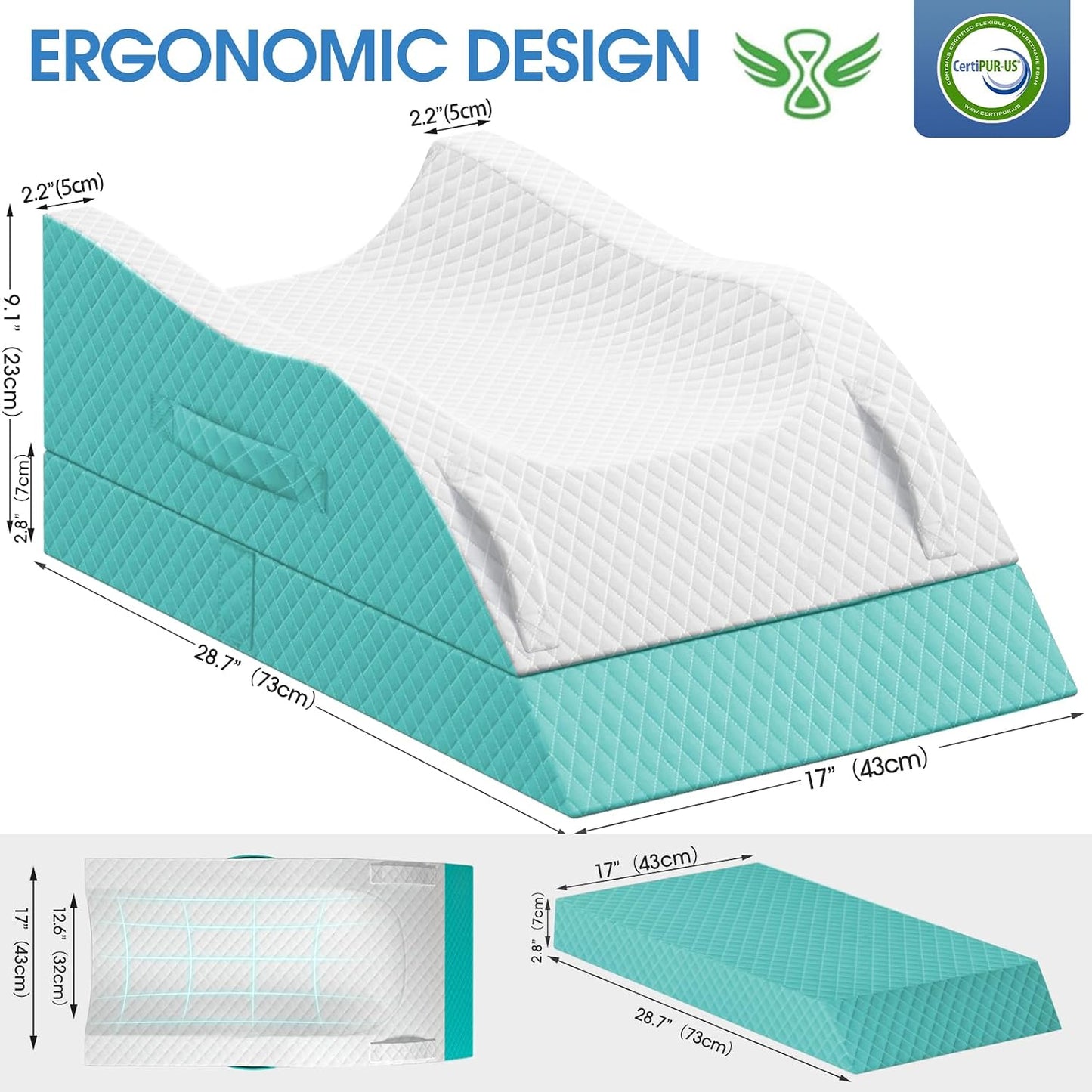 TranquilRelax Leg Elevation Pillows for After Surgery, Wedge Pillow, Grey | Memory Foam, All-around Knee & Ankle Support for Swelling, Height-adjustable, Nop-Slip Bottom, Washable Cover, Single-leg