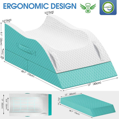 TranquilRelax Leg Elevation Pillows for After Surgery, Wedge Pillow, Grey | Memory Foam, All-around Knee & Ankle Support for Swelling, Height-adjustable, Nop-Slip Bottom, Washable Cover, Single-leg