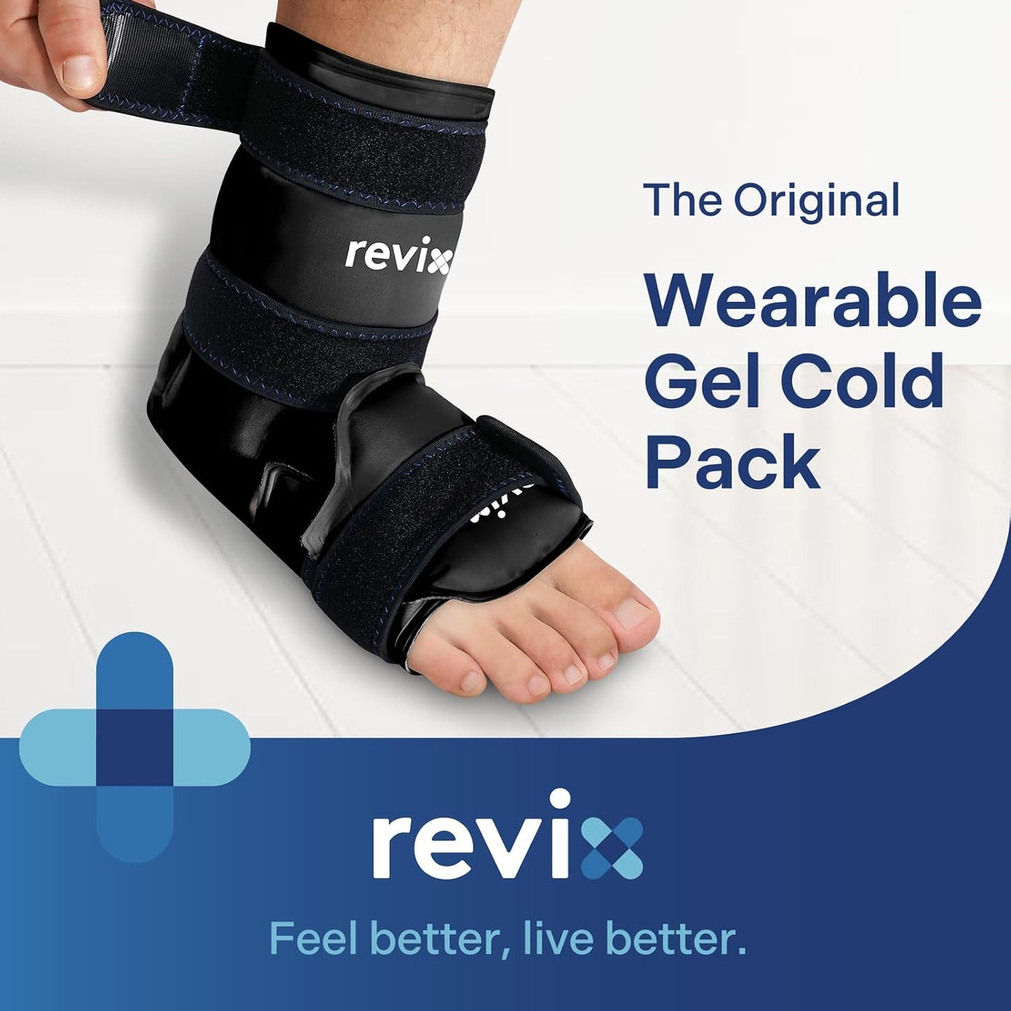 REVIX Foot & Ankle Ice Pack Wrap, Hands-Free Design, 2 Packs | Heel Ice Wrap with 3 Adjustable Straps, Reusable Gel Cold Compression for Plantar Fasciitis, Post-Workout Recovery