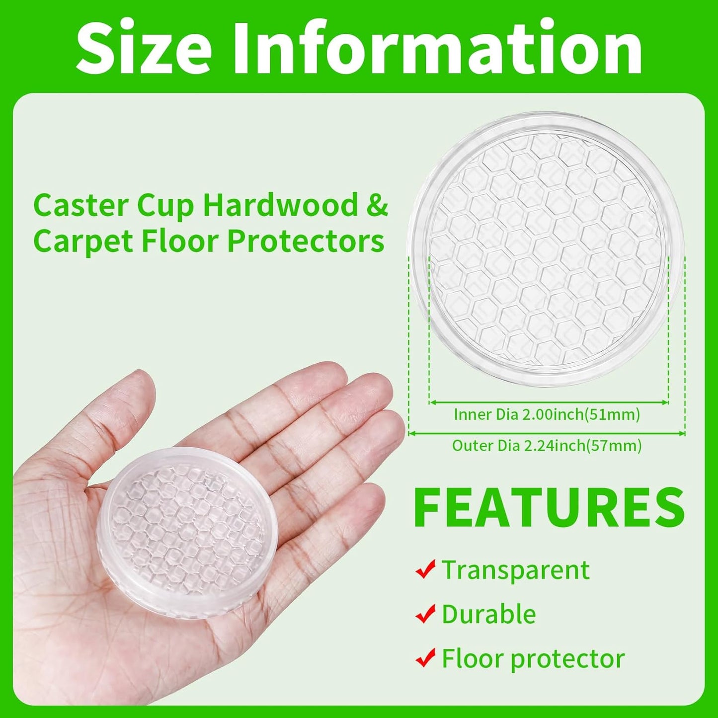 2" Square 12PCS Clear Non Slip Furniture Pads for Hardwood Floors Protector | Rubber Furniture Caster Cups, Chair Coasters for Carpet with Grip, Carpet Protector for Furniture Legs - Protect Any Flooring