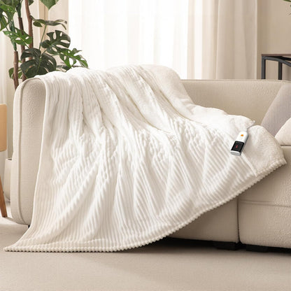Heated Throw Blanket, 5 Heat Levels, 3 Hours Auto-Off, White | ETL & FCC certified, 50" × 60", OEKO-TEX fabric, machine washable, 100W low energy