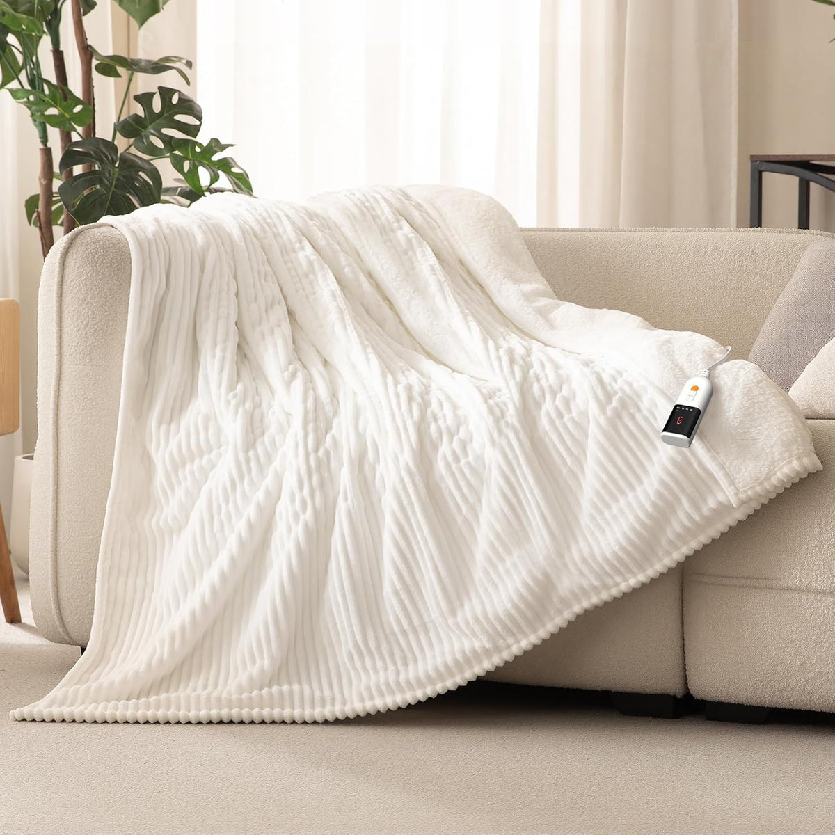 Reaks Heated Throw Blanket, 5 Heat Levels, 3 Hours Auto-Off, 50"x60", White