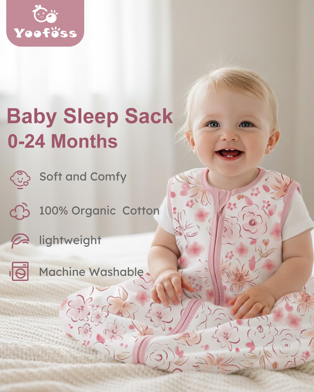 Yoofoss Baby Sleep Sack 0-6 Months Wearable Blanket for Babies 100% Organic Cotton 2-Way Zipper TOG 0.5 Toddler Sleeping Sack 3 Pack, Sleep Sacks