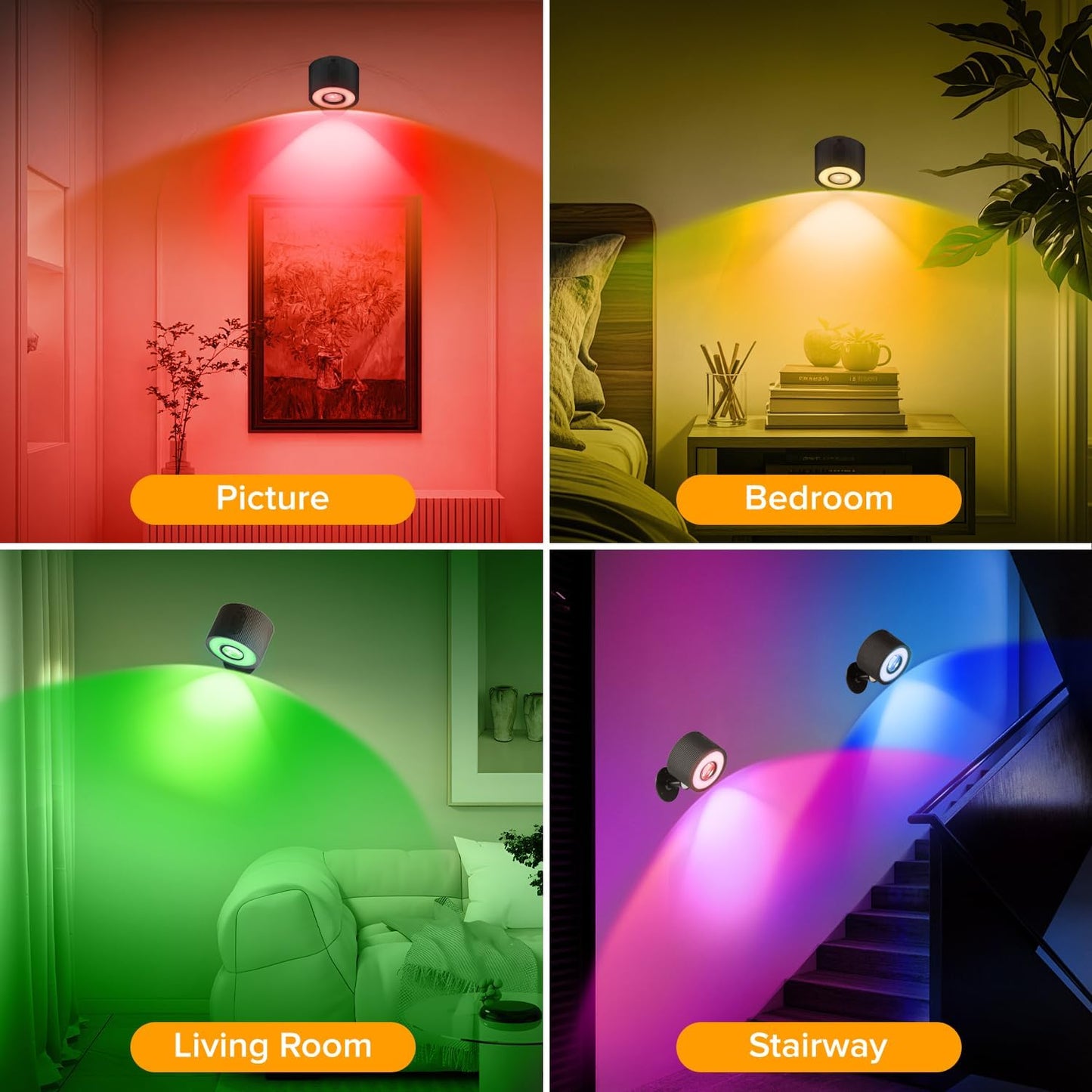 LED Wall Mounted Lights 4 Psc with Remote, 3000mAh Rechargeable Battery Operated Wall Sconces, 3 Lighting Modes & Dimmable, 360°Rotate Cordless Wall Light for Bedroom Bedside Reading Study (White)