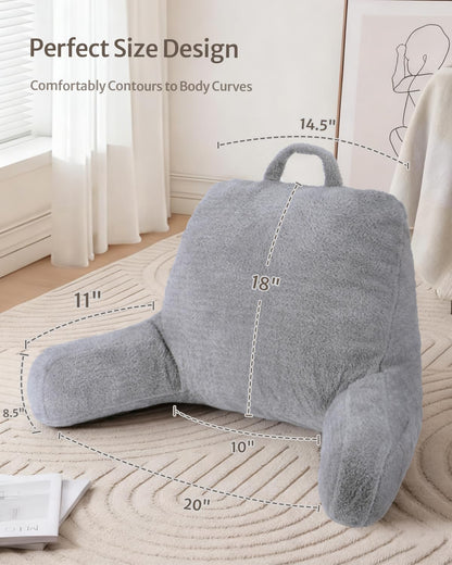 Blissful Diary Reading Pillow, Backrest Pillow with Shredded Memory Foam for Adult & Children, Designed for Bed and Couch Sitting Up, Includes Arms, Pockets and Washable Cover, Off White