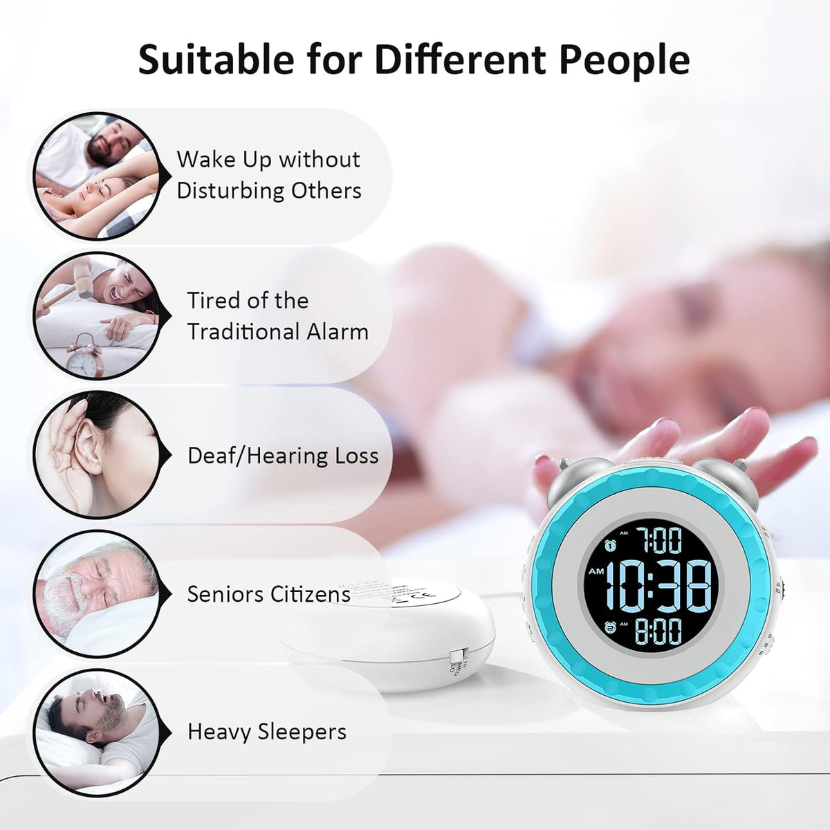 uscce Loud Dual Alarm Clock with Powerful Adjustable Bed Shaker
