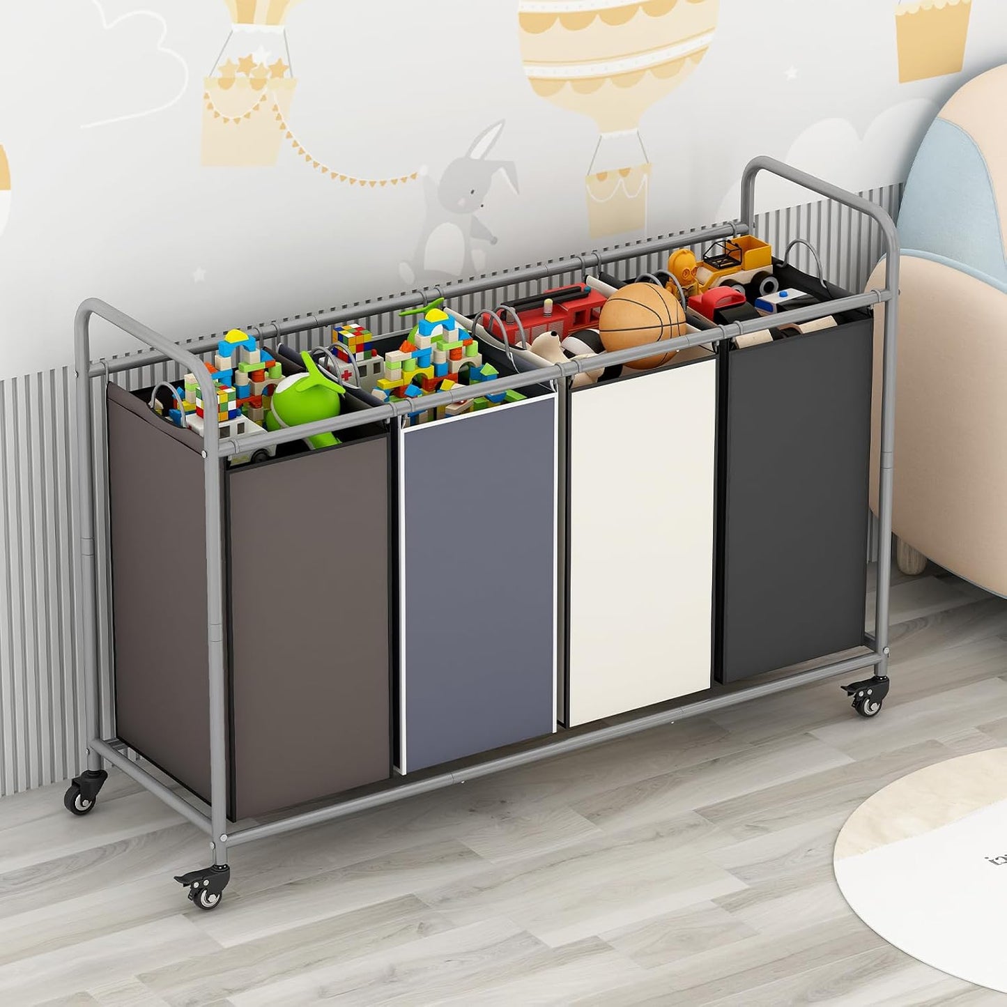 LINZINAR 3 Section Laundry Hamper, Black Laundry Basket 135L Laundry Sorter | Laundry Room Organization with Heavy Duty Rolling Lockable Wheels and Removable Bag, Bedroom Laundry Cart for Clothes Storage