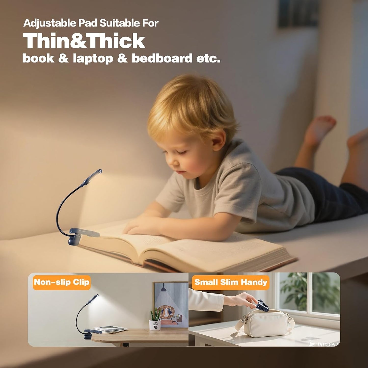 VAVOFO Rechargeable Book Light for Reading in Bed Kids, 7 LED Reading Light with 9-Level Warm Cool White Daylight, Eye Care Lamp with Power Indicator for Bookworms (Yellow)