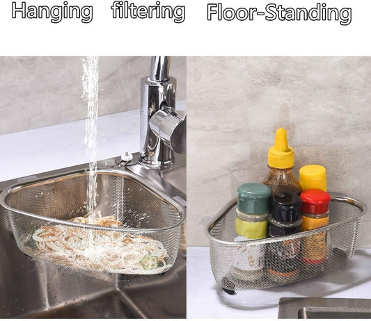 Kitchen Triangle Sink Strainer, Corner Sink Strainer, Multifunction Sink Drain Strainer Basket, Stainless Steel Food Catcher Strainer for Kitchen Waste, Vegetable, Fruits (Silver) (CF-001)