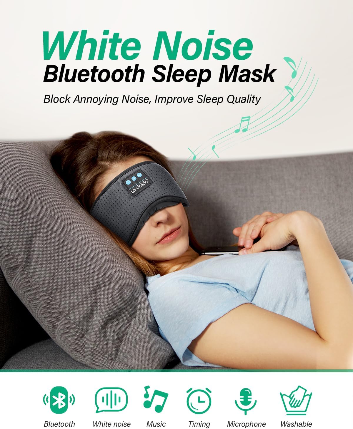 LC-dolida Sleep Headphones, White Noise Bluetooth Sleep Mask 3D Breathable Wireless Eye Mask for Timing, Sleep Mask with Bluetooth Headphones for Side Sleepers Travel Yoga, Cool Gadgets for Women Men