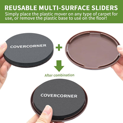 2 in 1 Furniture Sliders, 8 PCS in 3 1/2" or 4", Brown | Furniture Sliders for Hardwood Floors, Furniture Sliders for Carpet, Sliders for Moving Furniture, Furniture Movers Sliders