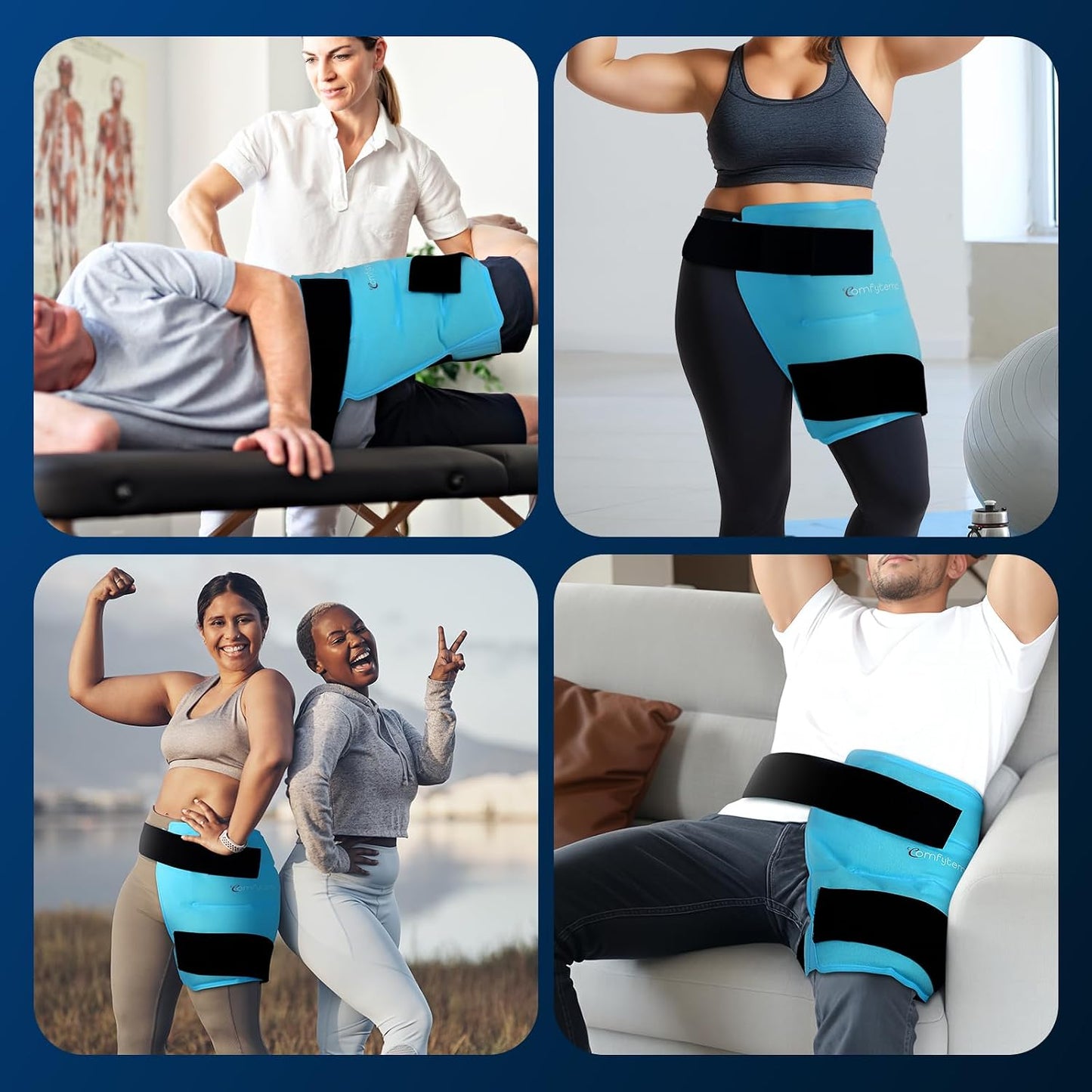 Comfytemp Hip Ice Pack Wrap for Sciatica Pain Relief, Hip Replacement Kit After Surgery, Reusable Gel Ice Pack for Injuries, Hot Cold Compress Recovery Items, Fathers Day Dad Gifts for Men, Blue (S/M)