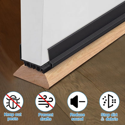 FoldTier 1 Pcs 1-3/4 x 32 Under Door Sweep for Exterior & Interior Doors Adjustable Double Bubble Draft Stopper for Door Bottom, Energy Efficient Slide to Install Blocks Dust/Insects/Noise(White)