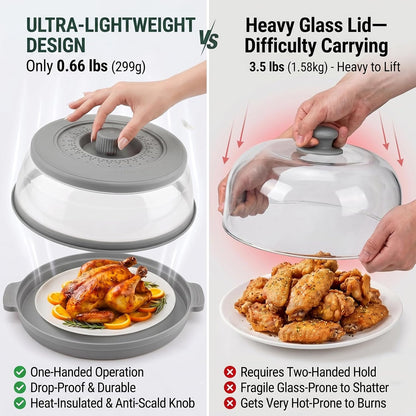 Microwave Splatter Cover for Food with Anti-Scald Base Plate and Handles, Large BPA-Free Silicone Vented Collapsible Guard Lid, Kitchen Essential Gadget for Meal Prep, 10.7 Inch(gray)