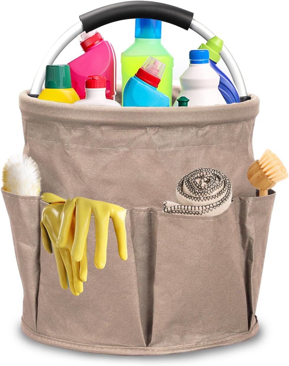 Qivine 17L Cleaning Caddy with Handle, Foldable Cleaning Supply Caddy(Blue) | Cleaning Caddy for Cleaning Supplies, Portable Cleaning Supplies Organizer with 6 Pockets, Cleaning Bucket for Kitchen Garden