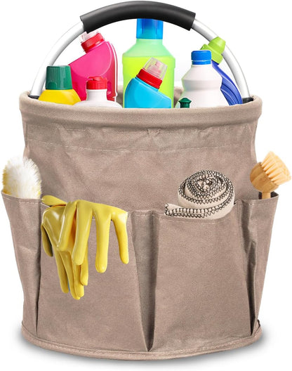 Qivine 17L Cleaning Caddy with Handle, Foldable Cleaning Supply Caddy(Blue) | Cleaning Caddy for Cleaning Supplies, Portable Cleaning Supplies Organizer with 6 Pockets, Cleaning Bucket for Kitchen Garden
