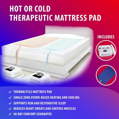Water Circulating Sleep Pad by Thermacycle; Cools and Heats, EMF Free Therapeutic Mattress Pad; Sleep Aid– for Hot Flashes, Night Sweats, Menopause, Insomnia, Hyperhidrosis - Queen - 60" by 79"