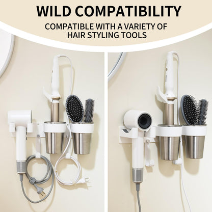 Hot Tools Organizer, Hair Tool Organizer Wall Mount Aluminum Alloy, Space-Saving Curling Iron Holder for Vanity & Bathroom with Stainless Steel Cups White CHOCHOYAH