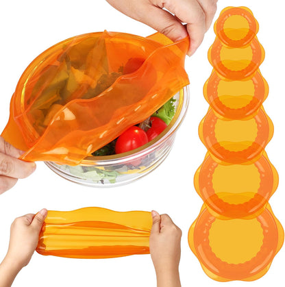 Silicone Stretch Lids for Food Storage in Fridge, Reusable Elastic Bowl Covers for Cup, Cans, Jars, Round & Rectangle Container, Food Grade Silicone Microwave Food Cover, Heat-Resistant, 6PCS