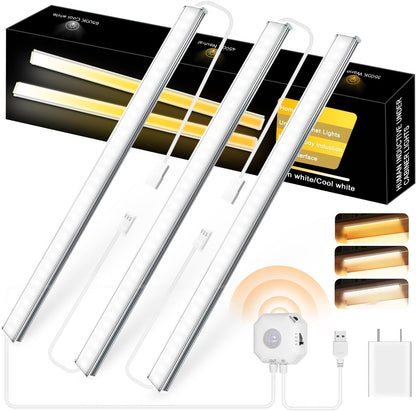 Daymeet Motion Sensor Dimmable 12 Inch Ultra Thin Under Cabinet Lighting, Under Cabinet Lights Plug in, Super Bright LED Lights Bar Under Counter Lights Indoor for Kitchen, Shelf, Closet (3 Pack)