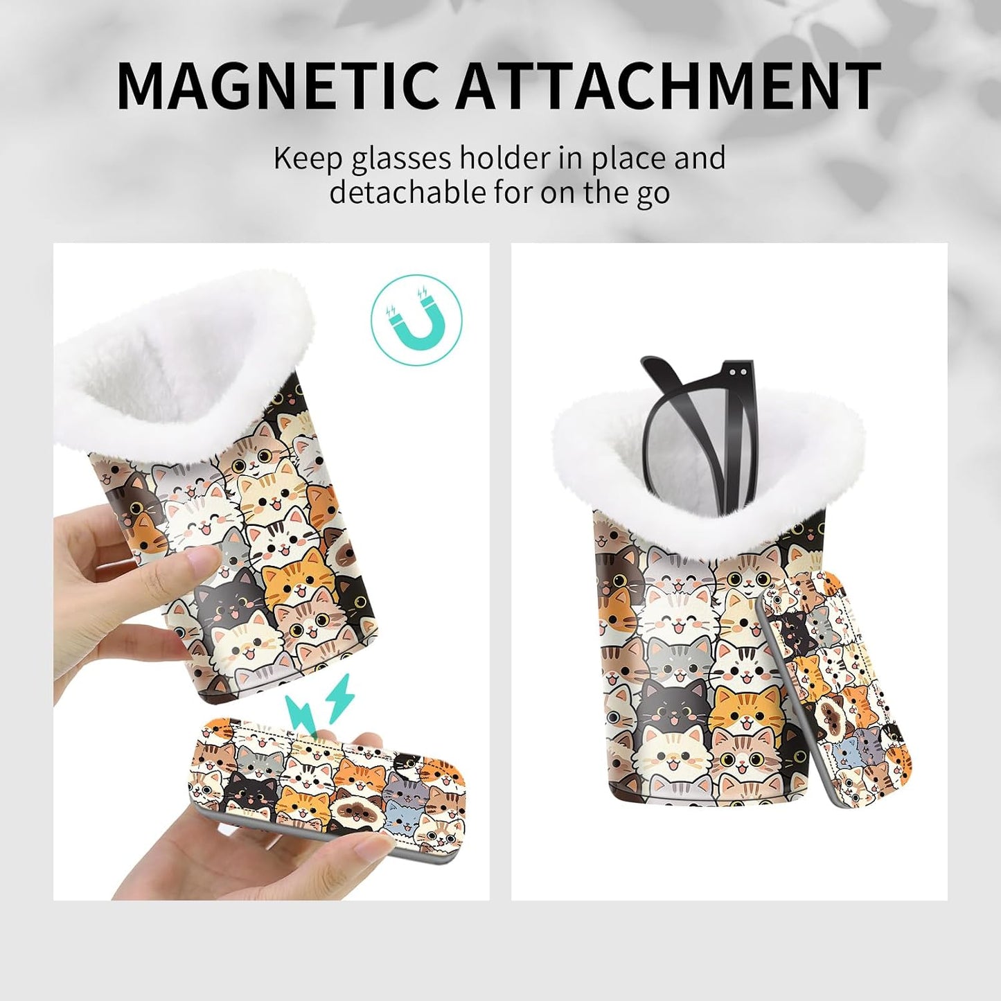 Plush Lined Eyeglasses Holder, Cute Magnetic PU Leather Glasses Stand Case for Women Men Kids