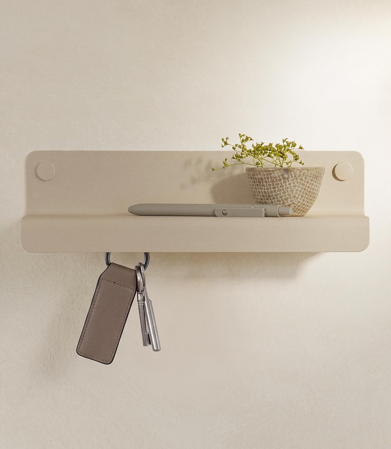 Kazai. Key Holder for Wall 'Holmsen' | Minimalist Key Hooks Design from Berlin | Modern Key Hanger with Metal Shelf | Key Hook Wall Mounted as Hallway Furniture | Sand Taupe