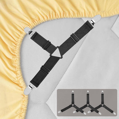 4 Pack Mattress Elastic Straps, Elastic Bed Sheet Holders for Corners Fitted Straps Clip Adjustable Bedsheet Grippers Mattress Sheet Corner Holders, Fitted Bedsheet Clip for Bedding Sofa Cover