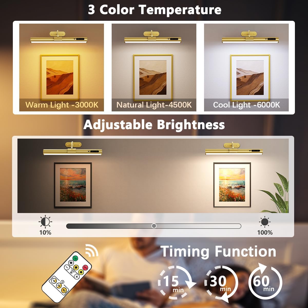 Hapfish Motion Sensor Battery Operated Wall Sconce,Wireless Picture Lights