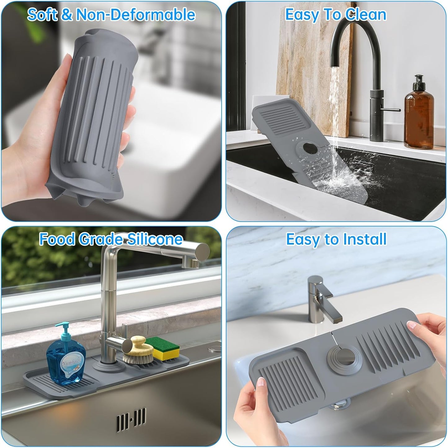 NiHome Silicone Faucet Splash Guard, Kitchen Sink Splash Guard, Sink Protectors for Kitchen Sink, Faucet Mat for RV Bathroom Laundry Room Kitchen, Fits Faucets up to 2.5 Inches