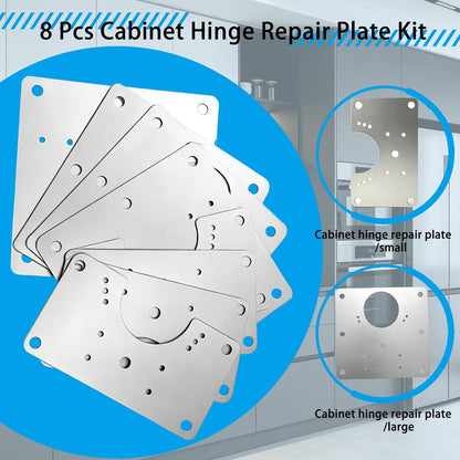 8Pcs Cabinet Hinge Repair Plate Kit, Hinge Fixing Brackets with Screws | Thickened Hinge Fixing Brackets, Cabinet Door Hinge Repair Plates for Kitchen Cupboard, Furniture Drawer & Wooden Cabinet