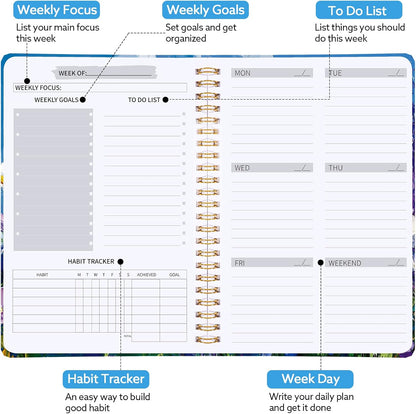 Thboxes A5 Weekly Planner Notebook, 52 Week Undated Journal for Women, Pink