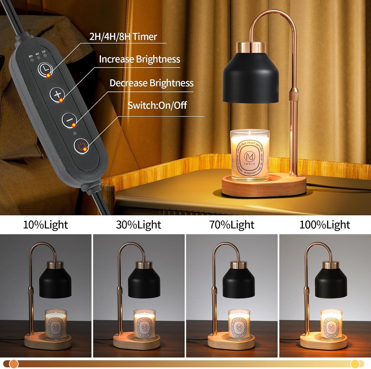 Candle Warmer Lamp with Timer and Dimmer,Electric Gold Light Gifts for Women Melt Wax Warmer Lamp with 2 Bulbs for Candle Jars House Warming New Home Decor Bedroom