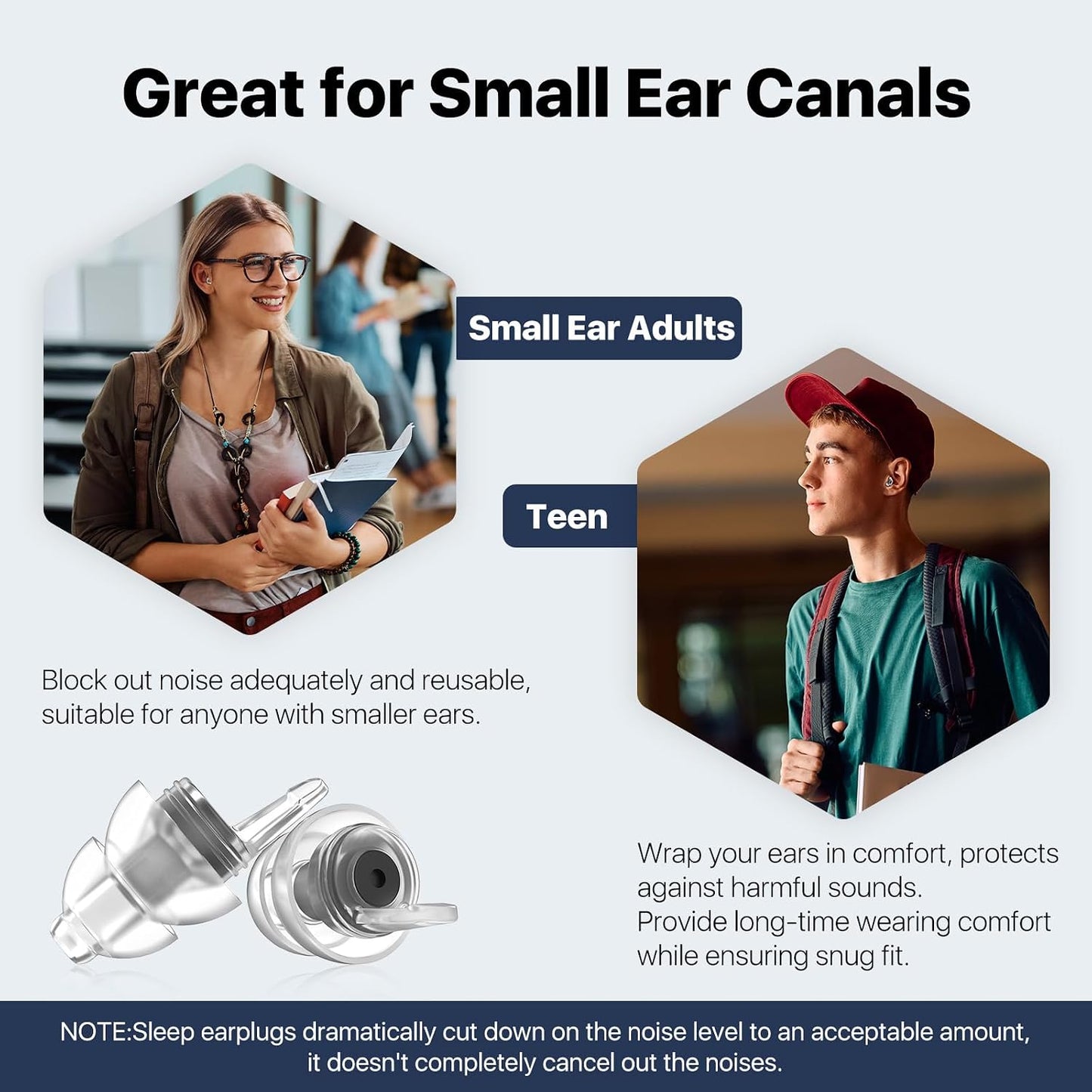 Ear Plugs for Sleeping 2 Pairs, Ultra-Comfy Reusable Small Earplugs for Sleep, Travel, Focus, Side Sleepers, Snoring - 27 dB Soundproof Noise Cancelling Silicone Hearing Protection