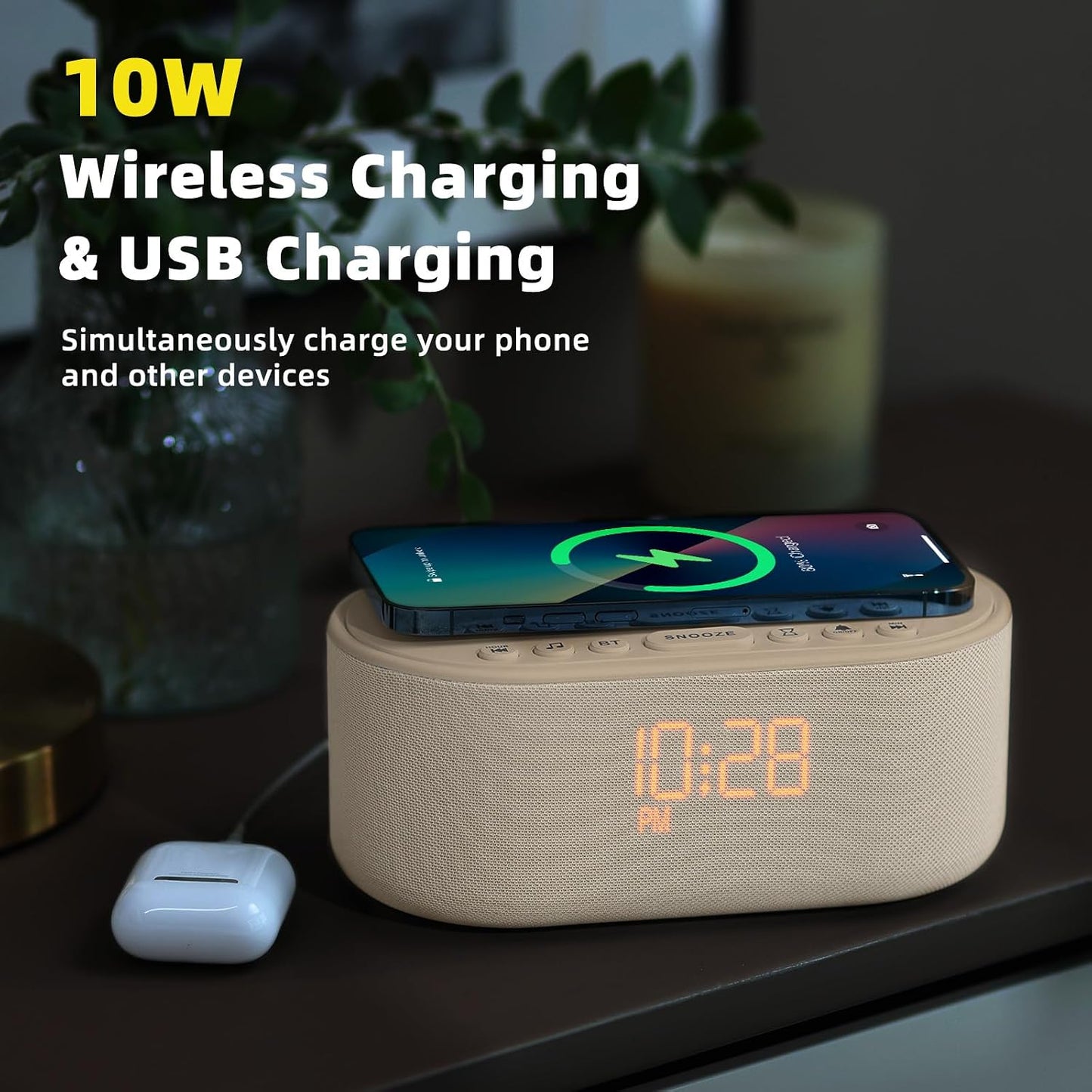 Odokee Sound Machine Alarm Clock for Bedrooms with Wireless Charging - Putty