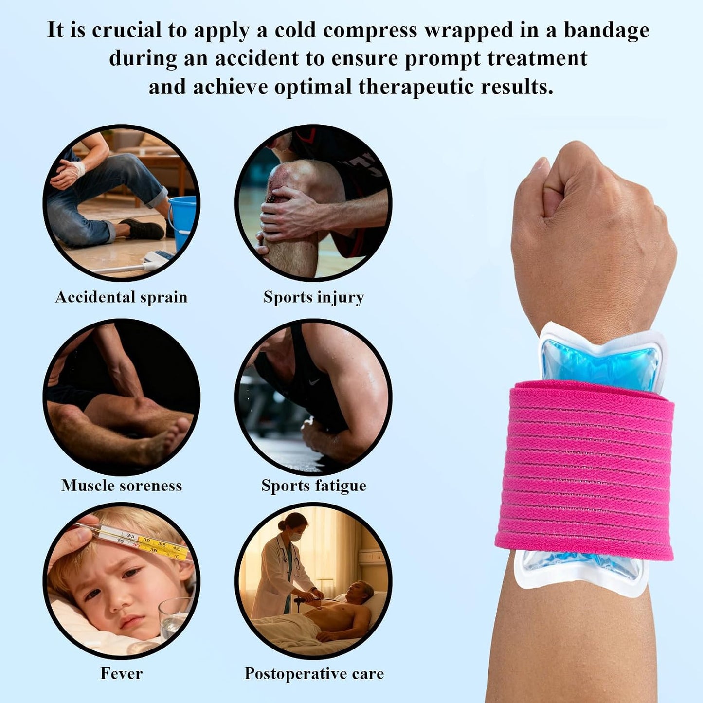 4-Pack Ice Pack Strap,Stretchable- 35.5"x3" Adjustable Hook and Loop Elastic Holder & Resuable Extender Belt for Secure Ice Pack Wrap, Blue