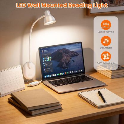 Wall Mounted Reading Light, LED Wall Bedside Lamp with Adapter, 5 Color & 10 Brightness, Plug-in Adhesive Wall Reading Lights for Books in Bed, Auto-Off Timer Wall Lights for Bedroom Headboard Black